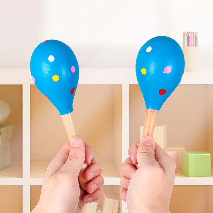 2 Pcs Maracas, Hand Percussion Rattles for Kids, Wooden Rumba Shaker Hand Musical Instruments with Clear Rhythm for Kids Adults Playing (Blue)