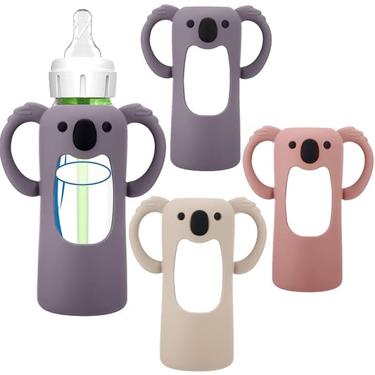 BUSOHA 3 Pack Koalas Silicone Sleeves for Dr. Brown's Glass Baby Bottles - Drop Protection Baby Bottle Sleeves Compatible with Dr Brown Newborn Glass Bottles with Silicone Handles,8 oz