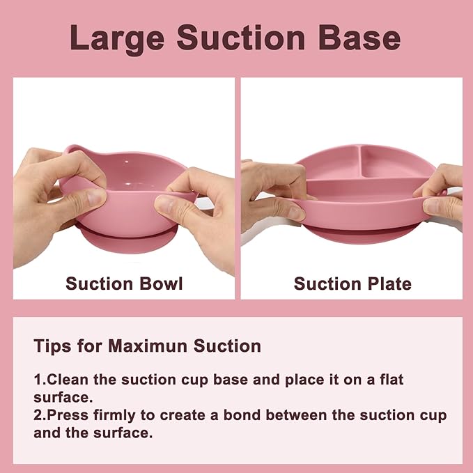 Silicone Baby Feeding Set 14 Pcs,Baby Led Weaning Supplies, Baby Spoons Suction Bowl Divided Plate Bib Cup Finger Brush,First Stage Solid Food Eating Utensils - 6+ Months(Deep Red)