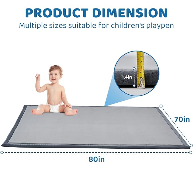 SUNYRISY 70x80in Baby Play Mat for Floor, 1.4in Thick Soft Memory Foam Crawling Tummy Time Mat for Toddlers Infants Kids, Non-Slip Bottom Baby Rugs for Nursery