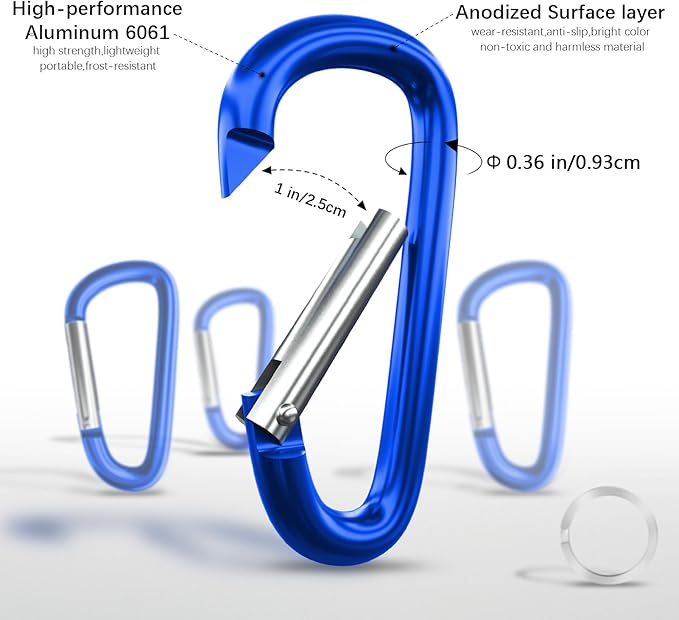 sprookber 4" & 5" Extra Large Aluminum Carabiner D Ring, Caribeener Clips, Spring Snap Hook for Keychain Clip, Set of 4