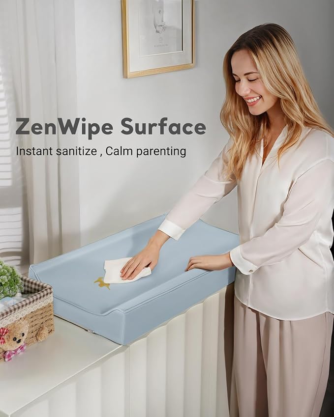 Vegan Leather Waterproof Baby Changing Pad - Wipeable, Extra Thick & Portable & Non-Slip Diaper Mat for Dresser, Crib, Travel | Soft & Safe (Blue)