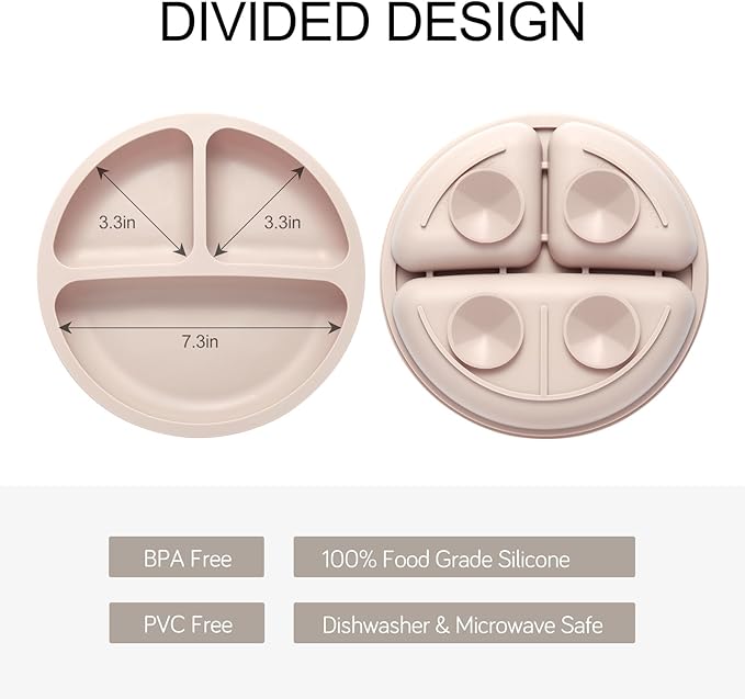 Silicone Feeding Set, 2 Pack Divided Toddler Plates with Suction, 2 Pack Utensils - Spoons & Forks, BPA Free, Baby Led Weaning Supplies