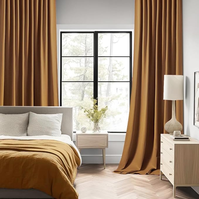 MIULEE Golden Brown Back Tab Blackout Curtains 90 Inches Long 2 Panels Set for Living Room Bedroom Privacy, Rod Pocket/Pinch Pleat Thermal Insulated Room Darkening Pleated Light Blocking Drapes