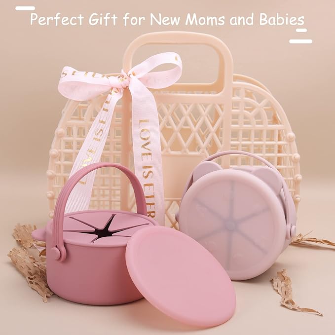 Silicone Snack Cups for Toddlers, Toddler Snack Containers, Baby Treat Catcher with DustProof Lid 2 Pack Dishwasher Safe and BPA Free 9 Oz