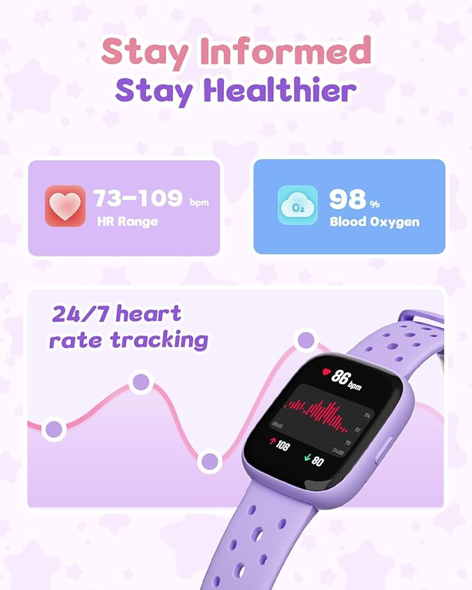 Kids Watch for Girls 5-12, Kids Smart Watch Fitness Tracker Pedometer, No Phone Needed, Puzzle Games with Parental Control, IP68 Waterproof, Heart Rate, Sleep Monitor, Step Counter, 80 Sports