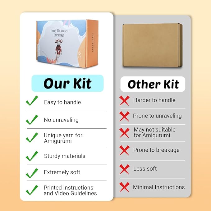 CULETCRAFT Crochet Kit for Beginners Adults, Freddy The Monkey DIY Crochet Animal Kit for Beginners, Learn to Crochet with Step-by-Step Instruction Book, Beginner Crochet Kit for Adults and Kids