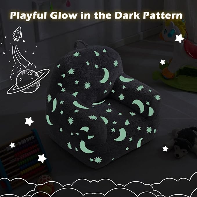 Toddler Chair, Glow in The Dark Kids Sofa Bean Bag Chair for Kids Children Couch Toddler Mini Sofa Armrest for Children, Lightweight Children Sofa(Moon Grey)