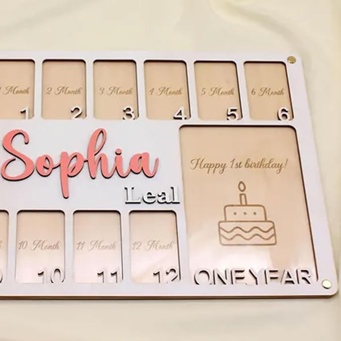 Personalized My First Year Photo Frame | Hello World To Birthday 12 Months Picture Frame For Baby First Year | Displays Two 4x6 Photo and Twelve 2x3 Pictures | Birthday Party Memory Keepsake