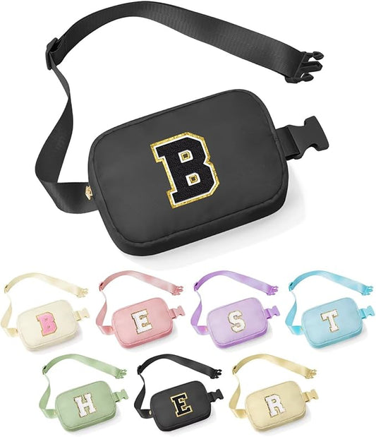 YOOLIFE Bridesmaid Gifts - Bridesmaid Proposal Gift Wedding Day, Bridal Shower Gifts, Maid of Honor Gifts, Bachelorette Party Decorations Favors, Black Initial Crossbody Bag Belt Bag B