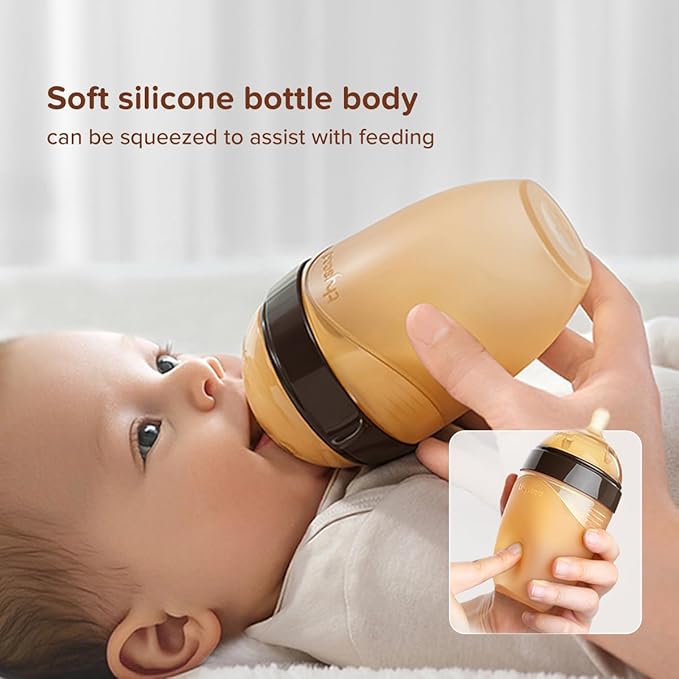 Silicone Natural Breast-Like Bottle with Nipple(3-7 Months),8oz，1pack