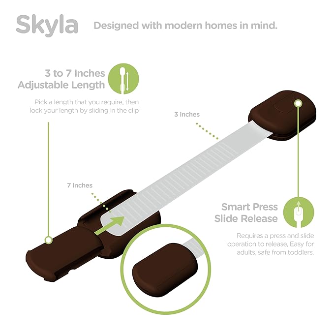 Baby Proofing Child Safety Locks (2 Pack) by Skyla Homes - The Safest, Quickest and Easiest 3M Adhesive Cabinet Latches, No Screws & Magnets, Multi-Purpose for Furniture, Kitchen, Ovens, Toilet Seats