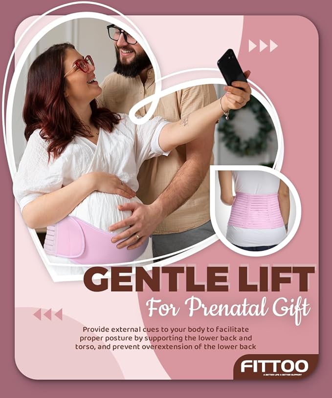 FITTOO Maternity Belt Back Support Belly Band Pregnancy Belt Support Brace Abdominal Binder Waist Support Beige XXL