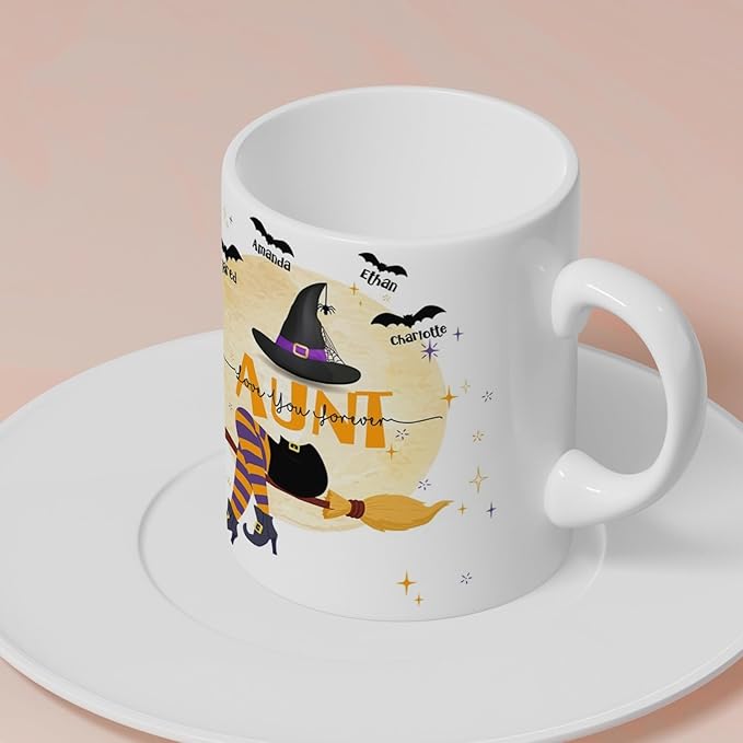 Personalized Witch Mug with Kids Names - Halloween Coffee Cup & Gift for Women - 11 or 15 Oz