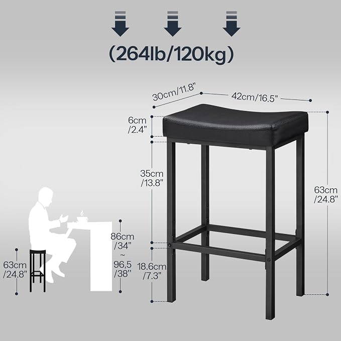 HOOBRO Bar Stools, Counter Height Stools, Saddle Barstools, 24.8 Inches - Image 3