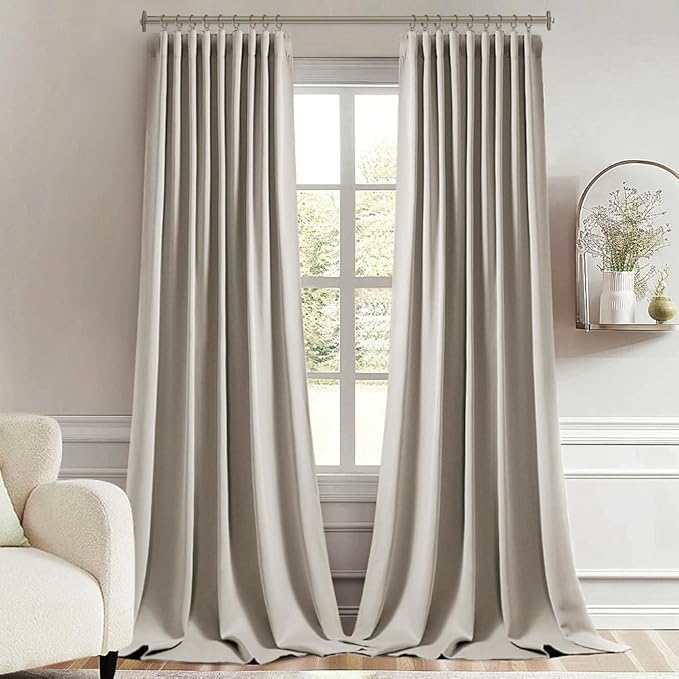 MIULEE Stone Back Tab Blackout Curtains 90 Inches Long 2 Panels Set for Living Room Bedroom Privacy, Rod Pocket/Pinch Pleat Thermal Insulated Room Darkening Pleated Light Blocking Drapes