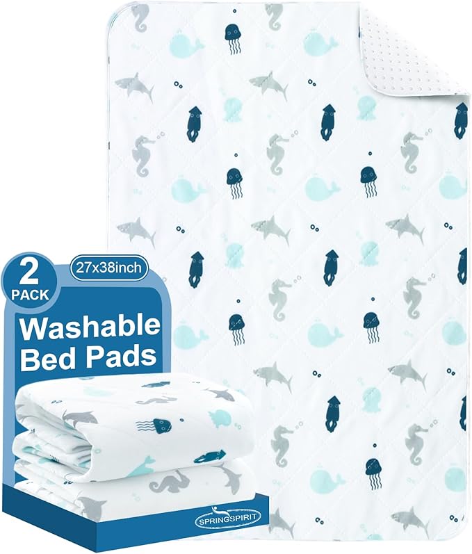 Incontinence Bed Pads 2 Pack, Bed Pads Washable Waterproof, Pee Pads for Kids, Adults, Elderly, and Pets, Bed Wetting Pads for Twin and Toddler Beds, Reusable Puppy Pads, Non Slip and Easy to Change