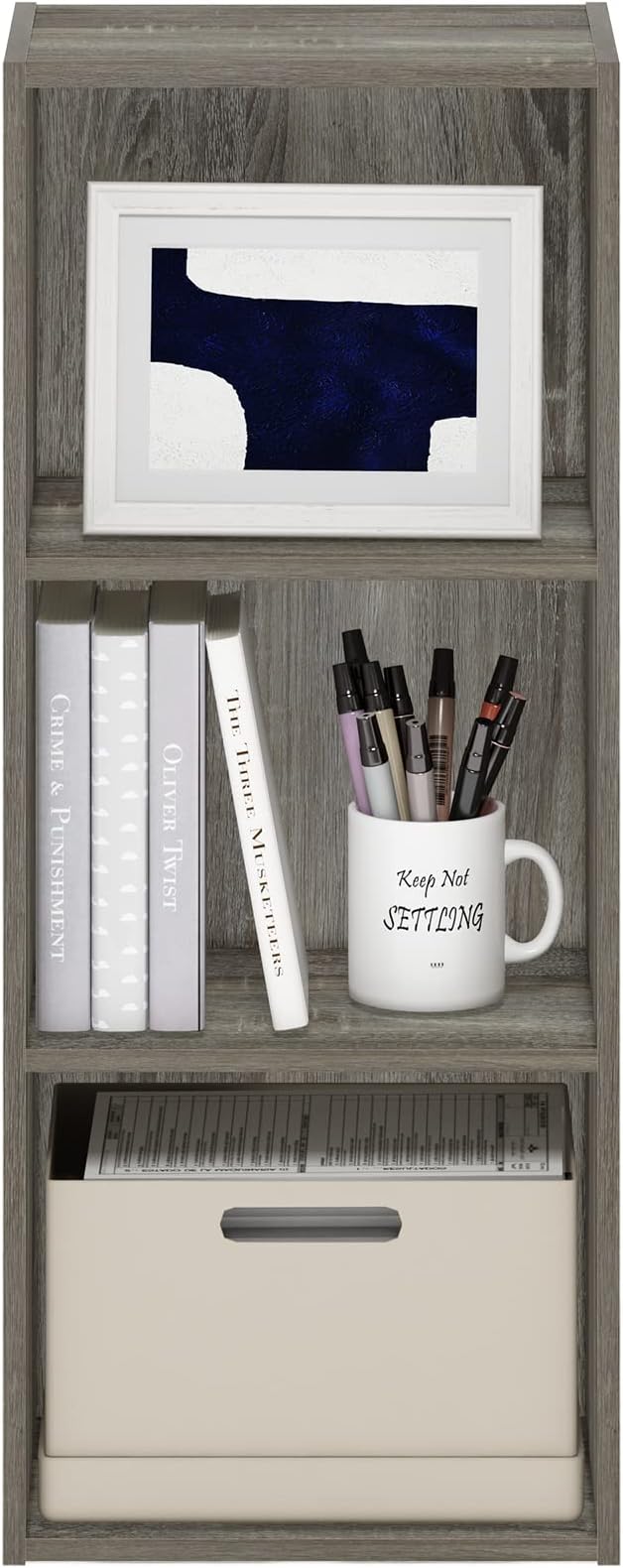 Furinno Luder Bookcase / Book / Storage , 3-Tier, Frenck Oak