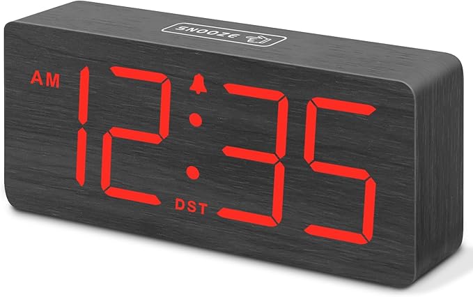 DreamSky Wooden Digital Alarm Clock for Bedroom - Desk Clocks for Living Room with Large Numbers, Loud Alarm for Heavy Sleepers with Volume Control, Dimmer, DST, Office Wood Decor (Adapter Powered)