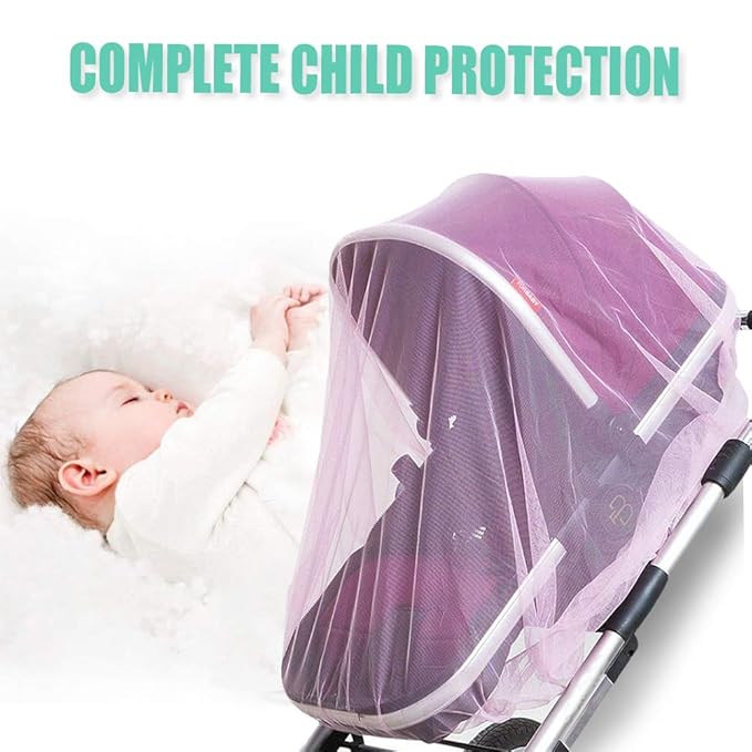 Durable Baby Stroller Mosquito Net (2 Pack) - Universal Elastic Edge Mesh Cover for Bassinets, Cradles, Playards, Car Seats & Mini Cribs | Breathable Travel Essential Newborn Protection (Pink)