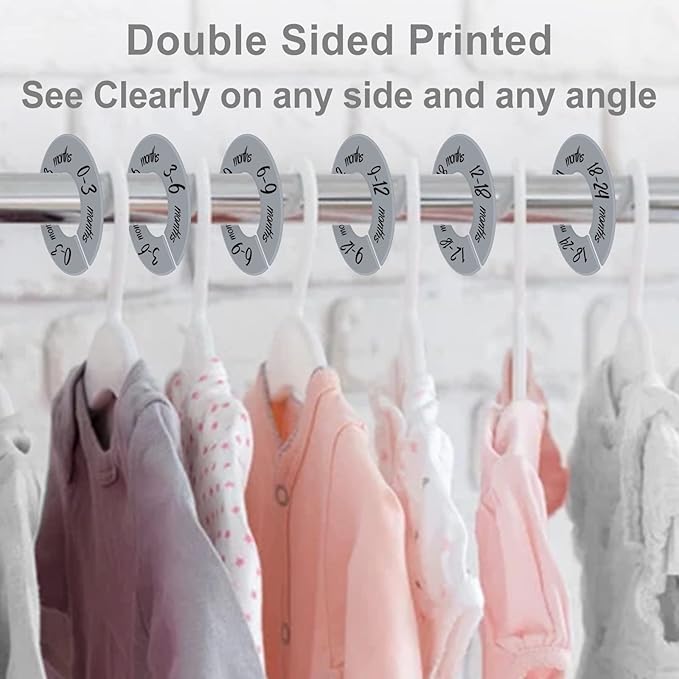 Pro Goleem Baby Closet Dividers Gray Baby Closet Organizer for Nursery Baby Clothes Size Age Dividers Fits 1.5" Rod 6 PCS