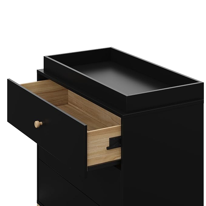 Storkcraft California 3-Drawer Chest with Removable Changing Topper (Black with Driftwood) – GREENGUARD Gold Certified, Interlocking Drawer System, Pre-Installed Tracks, Easy Assembly