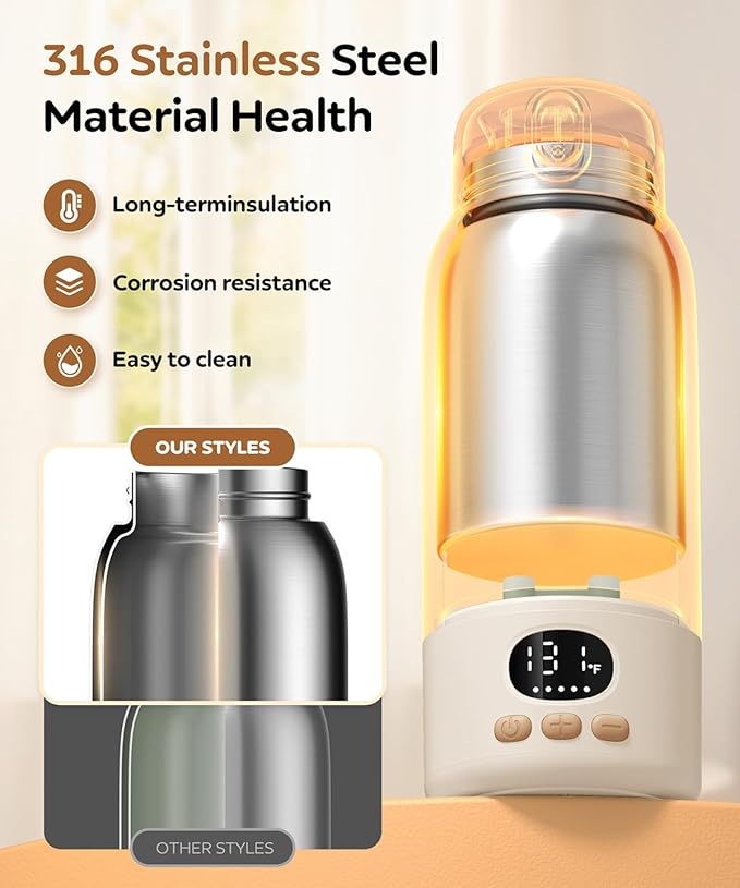 Portable Bottle Warmer for Travel, 17 Ounces Milk Warmer for Baby Breastmilk with Fast Heating & Precise Temp Control, Bottle Warmer for Car, Outdoors