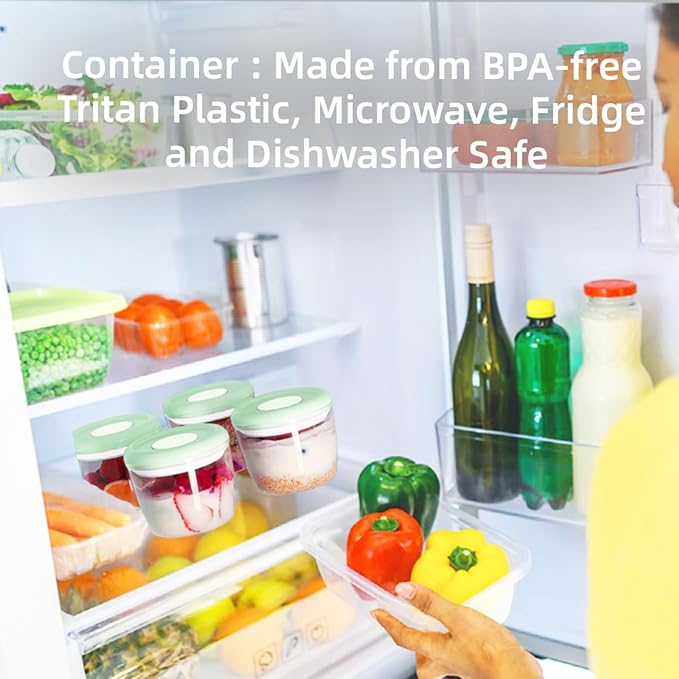 Overnight Oats Containers with Lids,14oz 400ml Set of 4 Meal Prep Container, Airtight Leakproof Reusable Food Storage Containers,Pop-Top Lids Bowl for Leftovers,Glass-like Clarity Tritan Material