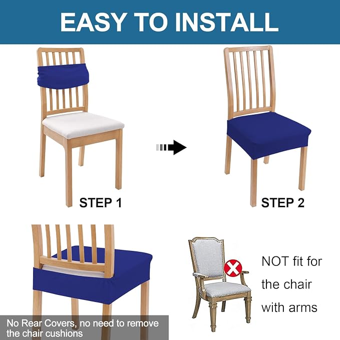 Smiry Waterproof Seat Covers for Dining Room Chairs Set of 4, Stretch Jacquard - Image 5