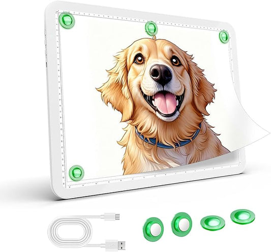 Up To 9000Lux Super Bright A4 Light Pad,Rechargeable light box with 4000mAH Lithium Battery for Cricut Weeding Vinyl Tool,Magnet light box for tracing,light board for Diamond Painting,Sketching(White)