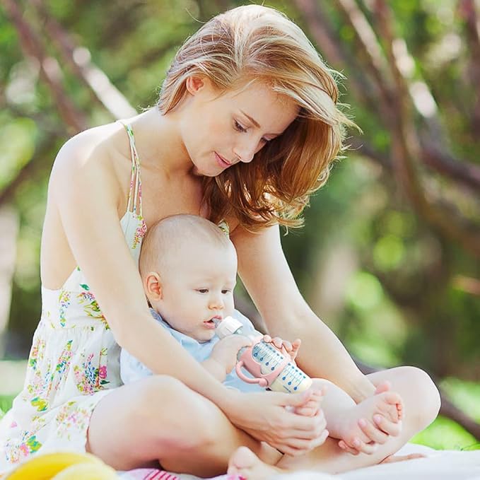 Silicone Baby Bottle Handles, 2PCS Bottle Handles for Dr Brown Narrow Bottles, Easy Grip Handles to Hold Baby Bottle, Easy Carry Handle Lightweight Bottle Handle(Pink/Orange)