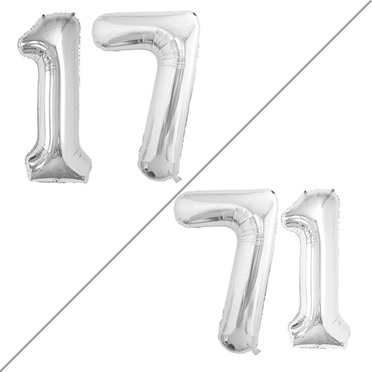 GOER Number 17 Balloons for 17th Birthday Sweet 17 Party Decorations,42 Inch Jumbo Foil Helium 71 Balloons for 71st Birthday Party Decoration (Silver)