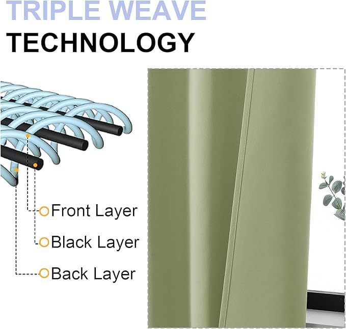 Simplebrand Ava Sage Green Blackout Curtains for Bedroom 84 Inch Length 2 Panels Set, Solid Thermal Insulated Privacy Living Room Window Treatment Curtains Blackout Drapes, W50 x L84 Inch, Sage Green