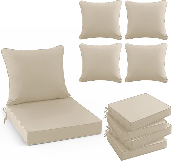 Summsun Outdoor Chair Cushions Set of 4, Waterproof Backrest and Deep Seat by SUMMSUN
