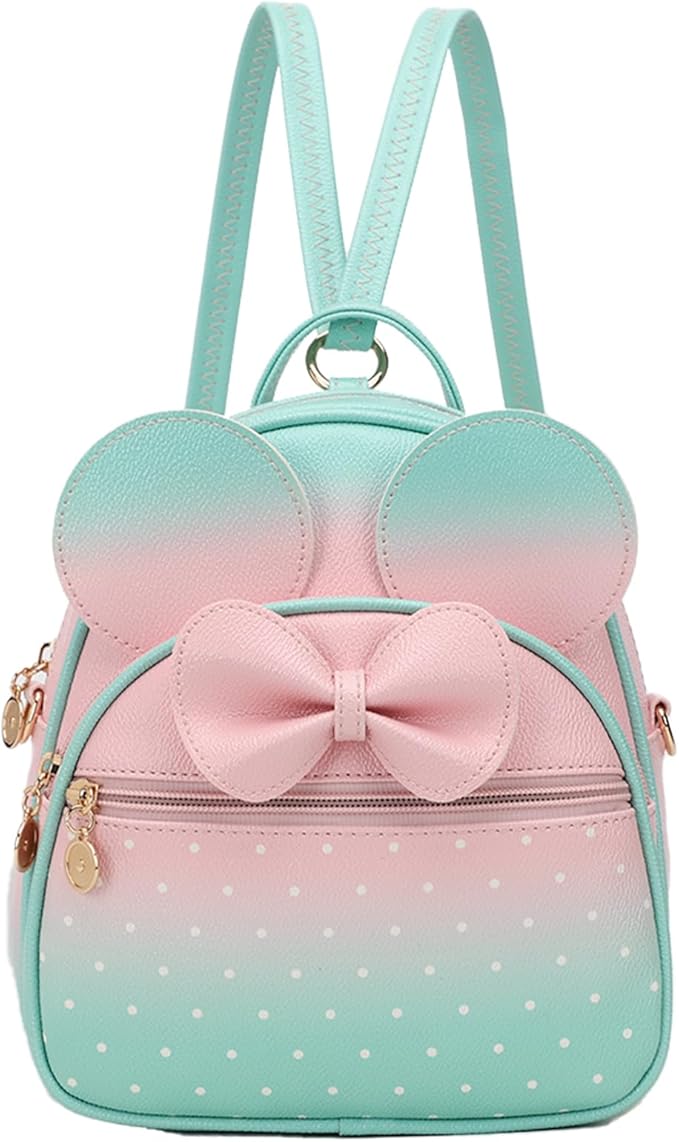 KL928 Girls Bowknot Polka Dot Cute Mini Backpack Small Daypacks Convertible Shoulder Bag Purse for Women