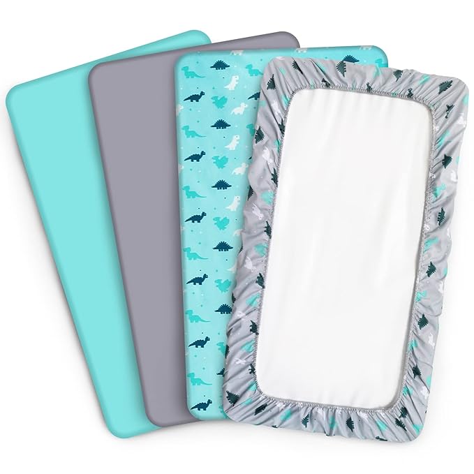 Graco Pack n Play Sheets - 4 Pack Mini Crib Sheets, Ultra Soft Mattress Compatible, Dinosaurs