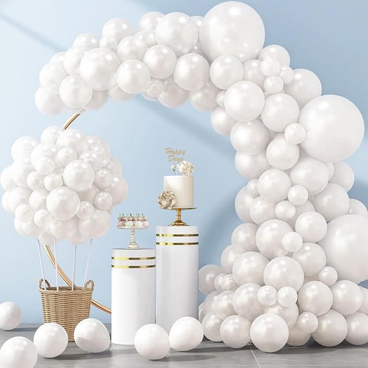 RUBFAC 129pcs Pearl White Balloons Different Sizes 18 12 10 5 Inch for Garland Arch Kit, Latex Balloon for Wedding Engagement Anniversary Bridal Baby Shower Birthday Party Decoration