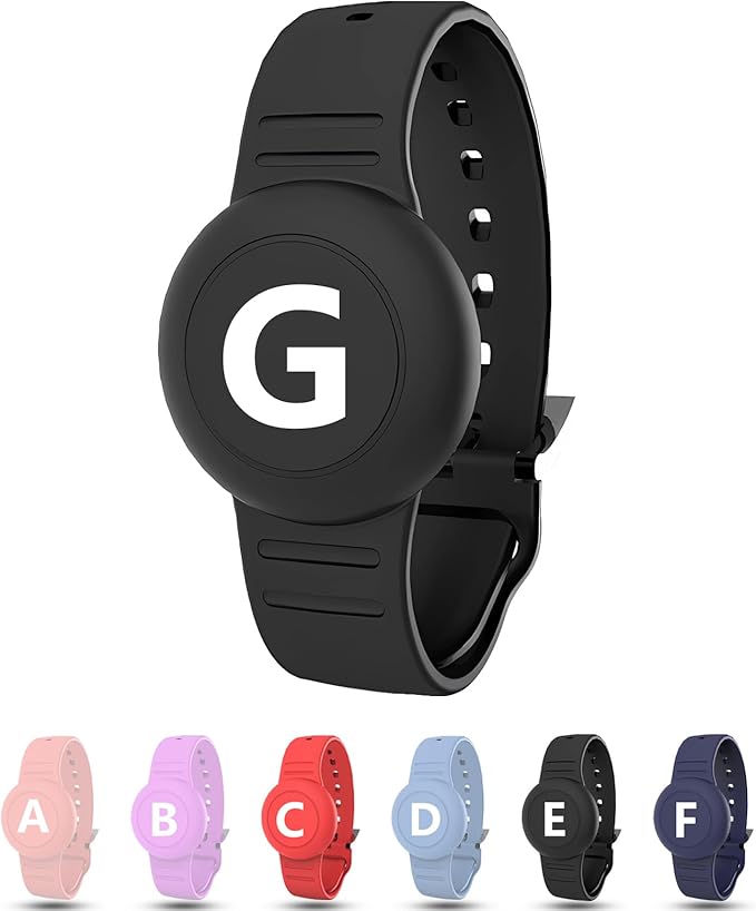 Waterproof Bracelet for AirTag Kids, Personalized Initial Letter Hidden Holder Compatible with Air Tag, Silicone Case for Airtag Adjustable Anti-Lost GPS Tracker for Toddler Child Elder, G