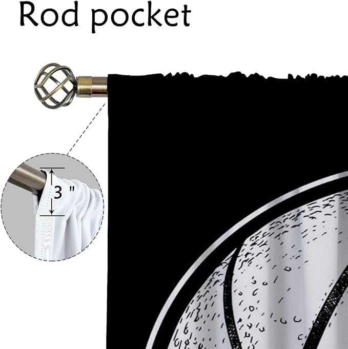 Basketball Blackout Curtains for Boy Girl Room Darkening Decor,Sport Theme and White Motto Dark Background Bedroom Living Room Home Rod Pocket Thermal Insulated Window Curtain/Drapes Panel,63x63 Inch…