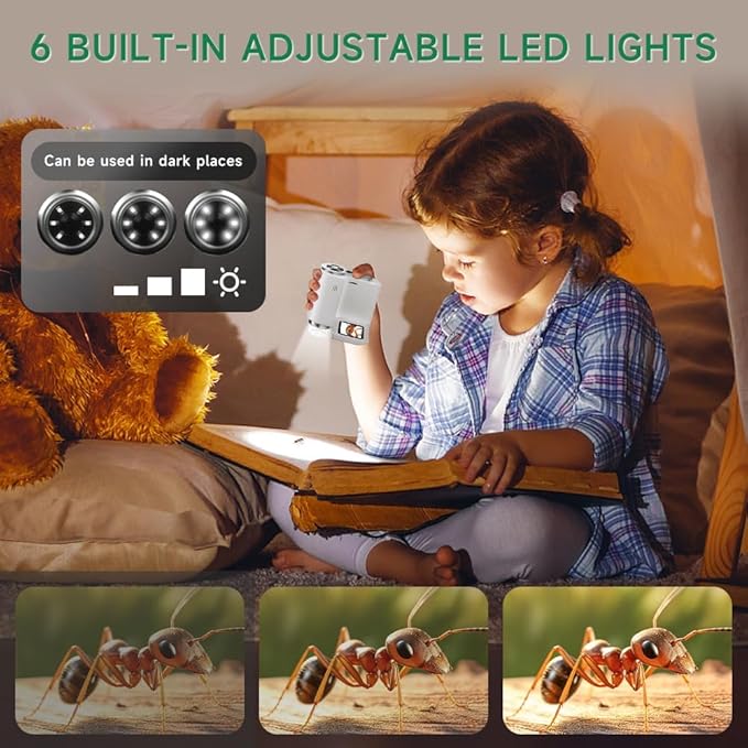 Microscope for Kids, [3-in-1] 1000X Handheld Mini Scope with 2" LCD Screen, Portable Miniscope for Kids 8-12 Halloween Christmas Birthday Edu Gifts, 32GB TF Card Included