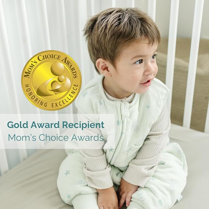 Tealbee Dreamsuit: Toddler Sleep Sack with Feet 3T 4T - 1.5 TOG Winter Baby Wearable Blanket for Walkers - Rayon made from Bamboo, Organic Cotton Sleep Bag - Seashell