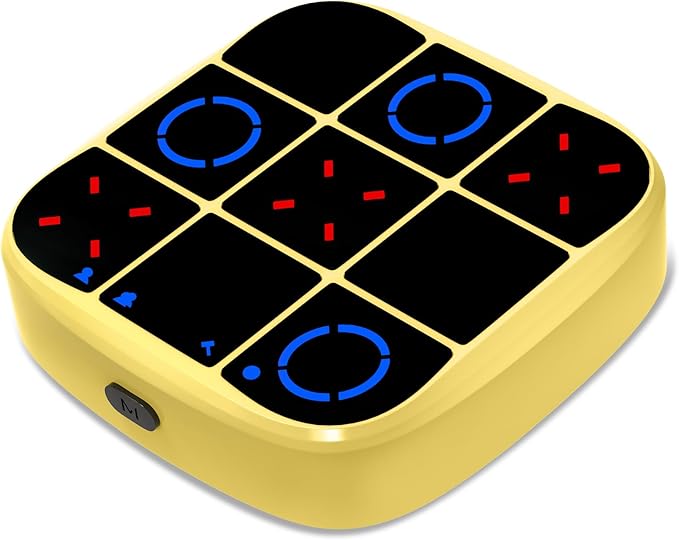 Tic-Tac-Toe Bolt Game, 4-in-1 Handheld Puzzle Game Console, Electronic Tic-Tac-Toe Toy, Educational and Memory Growth, Portable Travel Games for Car Ride, Board Games for Kids and Adults (Yellow)