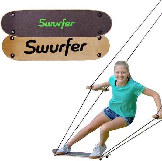 Swurfer TreeSkate Skateboard Swing, Outdoor Stand Up Surf Swing, Holds Up to 200 lbs, Ages 6 and Up, Adjustable Handles, Grip Tape, Kids Outdoor Play Equipment for Children and Adults (Waves)