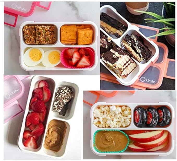 kinsho Snack Containers for Kids Toddlers Baby Adults | MINI Bento Lunch-Box | SMALL Bento-Box Portion Container | Toddler Pre-School Girls Boys | Leak-proof Boxes | Purple Blue Set of 2