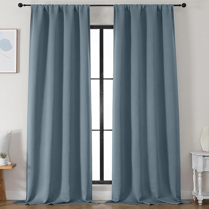Simplebrand Ava Stone Blue Blackout Curtains for Bedroom 96 Inches Long 2 Panels, Thermal Insulated, Energy Saving Living Room Window Treatment Curtains Blackout Drapes, W50 x L96 Inch, Stone Blue