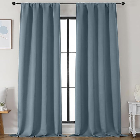 Simplebrand Ava Stone Blue Blackout Curtains for Bedroom 96 Inches Long 2 Panels, Thermal Insulated, Energy Saving Living Room Window Treatment Curtains Blackout Drapes, W50 x L96 Inch, Stone Blue