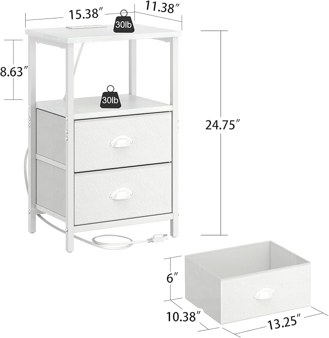 sthmec Nightstand with Charging Station, LED Night Stand Set 2, Bedside Table - Image 3