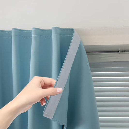 Self Adhesive Curtains, Black Out Shade for Window, Blackout Fabric Temporary Window Coverings Easy to Hang Curtains No Rod Needed, Use for Bedroom, Room, Kitchen, 35" W X 79" L, Lake Blue, 1 Panel