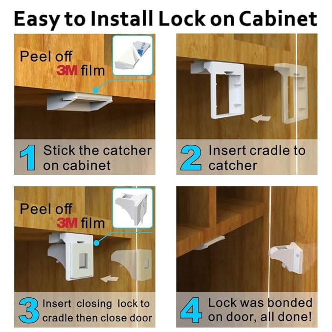 Cabinet Locks for Babies（48Locks+10Keys) Magnetic Child Locks for Cabinets Baby Proofing Cabinets-HelloPony