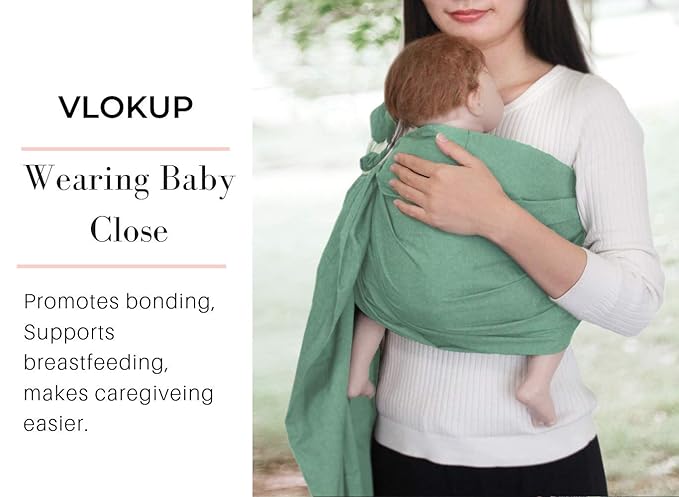 Ring Sling Baby Carrier, Soft Linen Cotton Baby Sling Carrier Newborn to Toddler, Baby Wrap Carrier for Plus Size Parents, Perfect Shower Gift, Lightly Padded Adjustable Nursing Cover Green